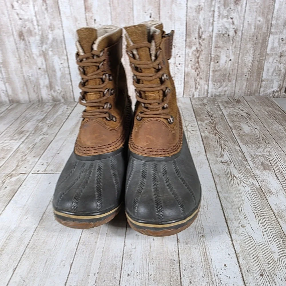 Sorel Women's Waterproof Leather Duck Boots‎ Lace Up Buckle Tan Brown Size 8